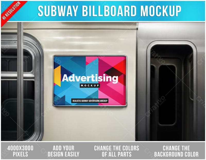 Publicidade em vagão de metro mockup