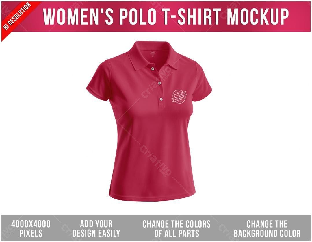 Mockup Camiseta Polo Feminina Vermelha - Estilo Realista