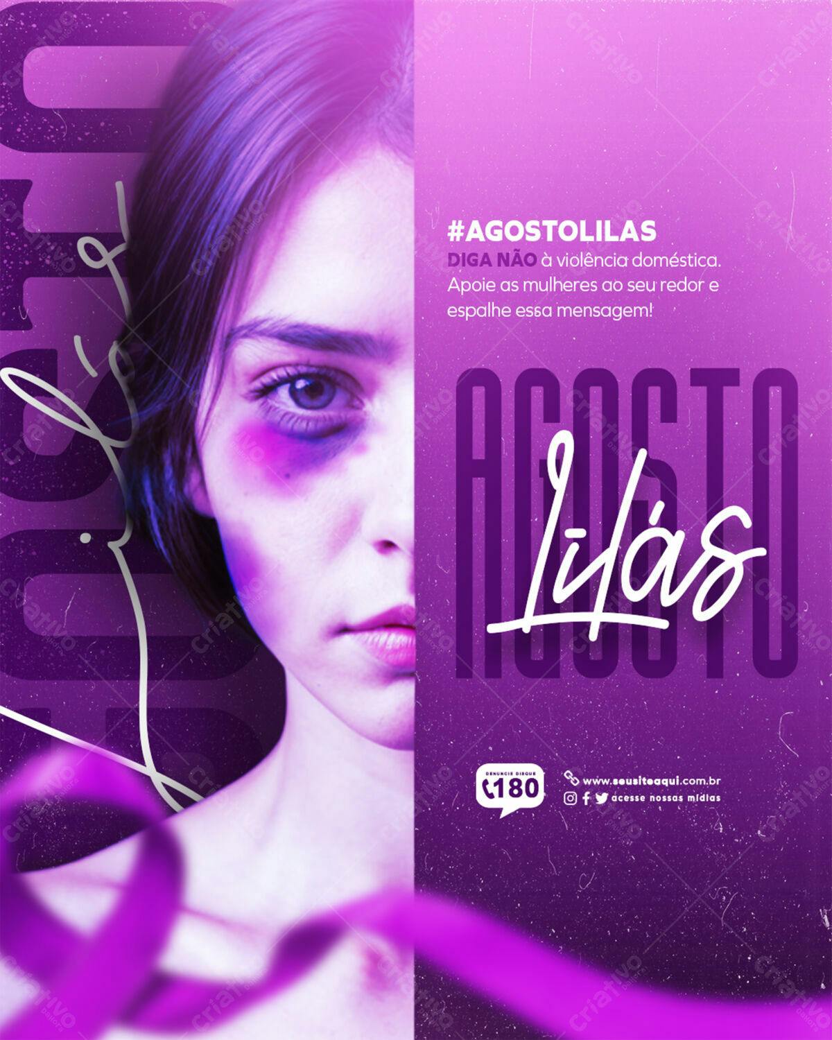 Flyer Agosto Lilás PSD Editável