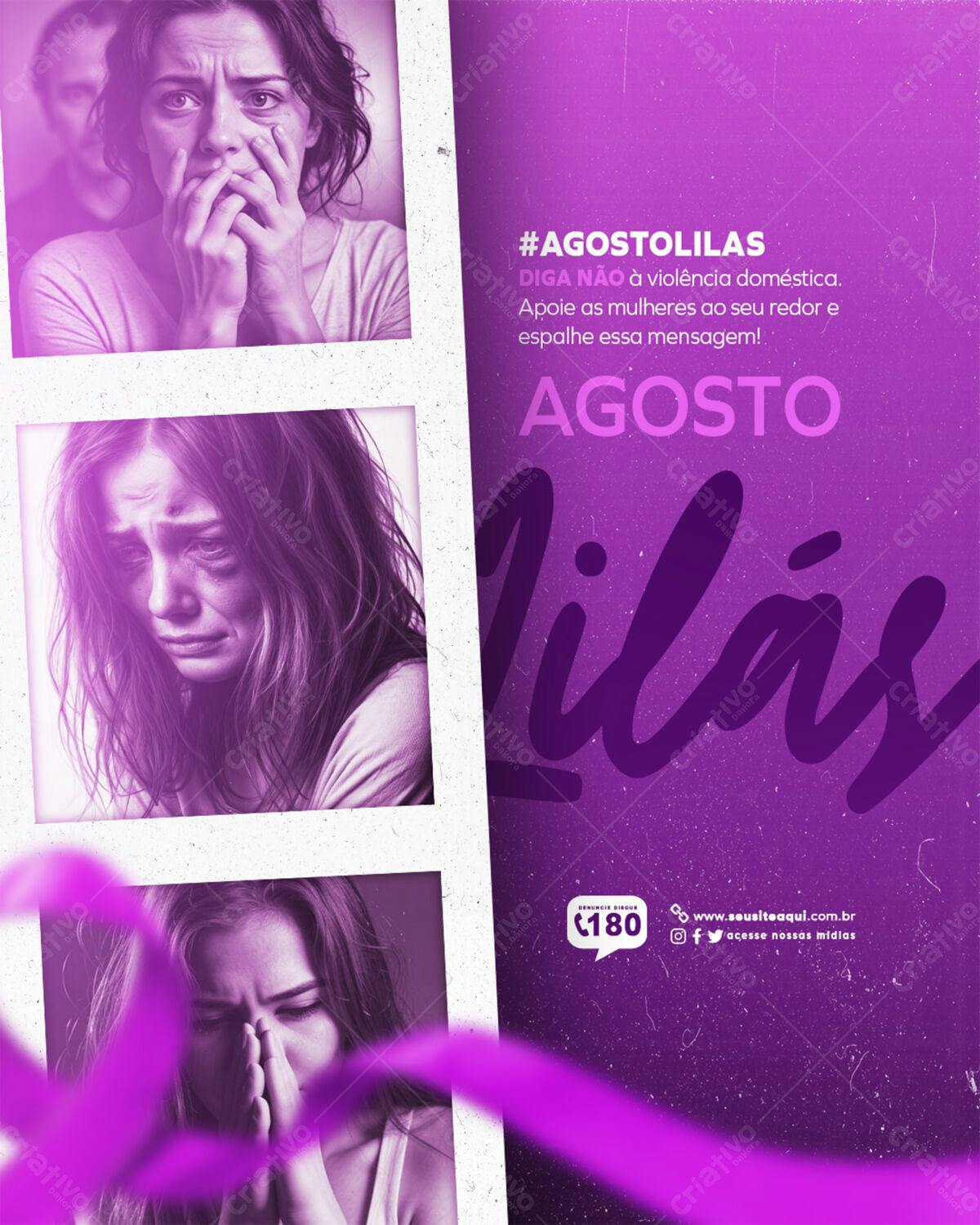 Post Agosto Lilás Combate Violência Doméstica PSD Editável