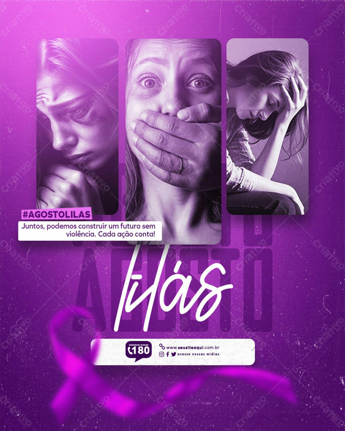 Flyer Agosto Lilás PSD Editável