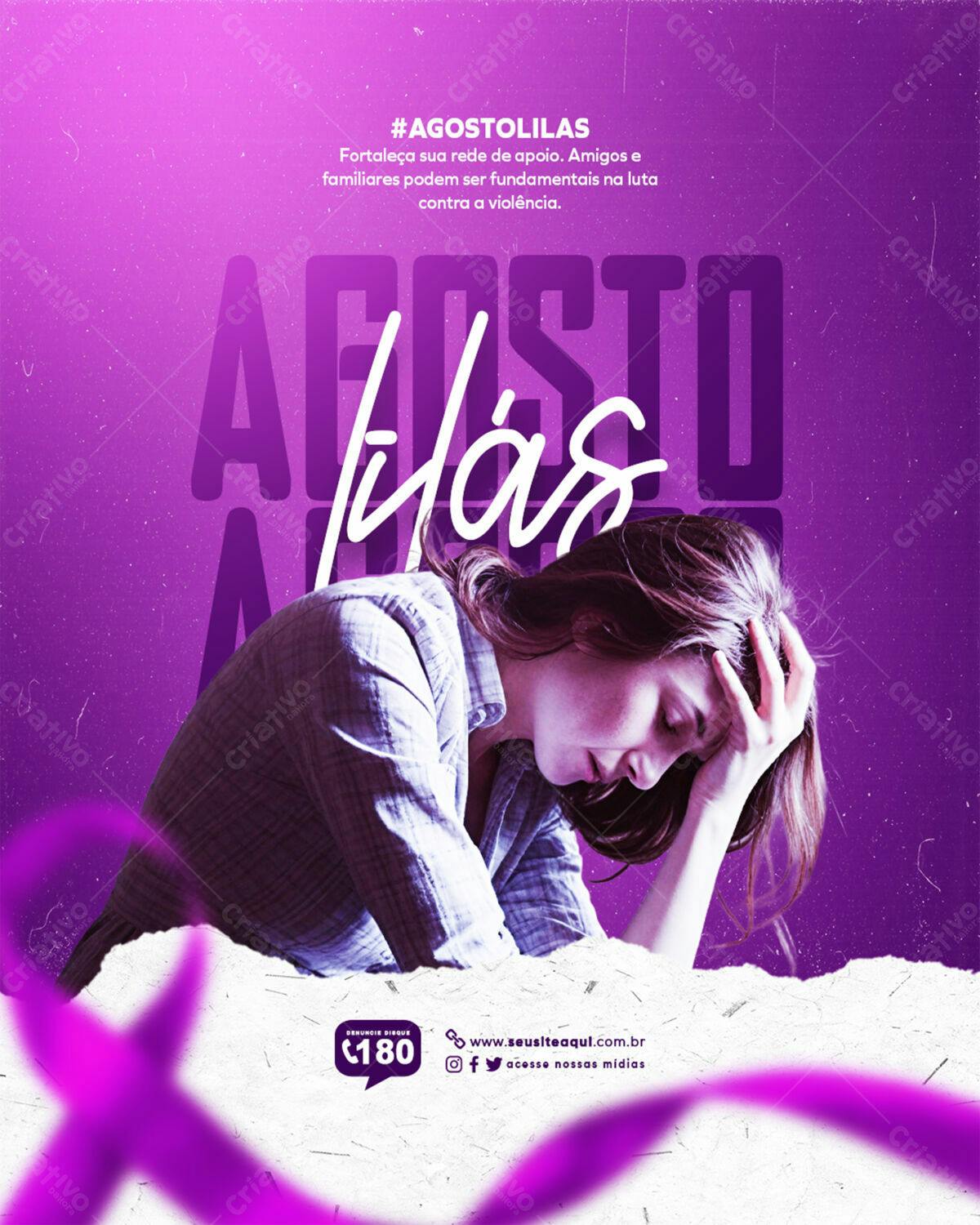 Flyer Agosto Lilás PSD Editável