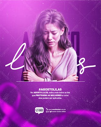Agosto lilás campanha de combate a violência contra a mulher feed