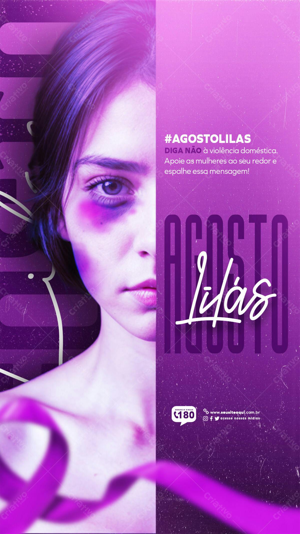 Flyer Agosto Lilás PSD Editável