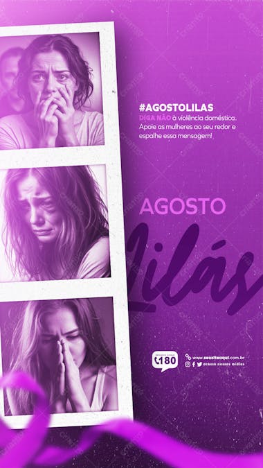 Agosto lilás campanha de combate a violência contra a mulher stories