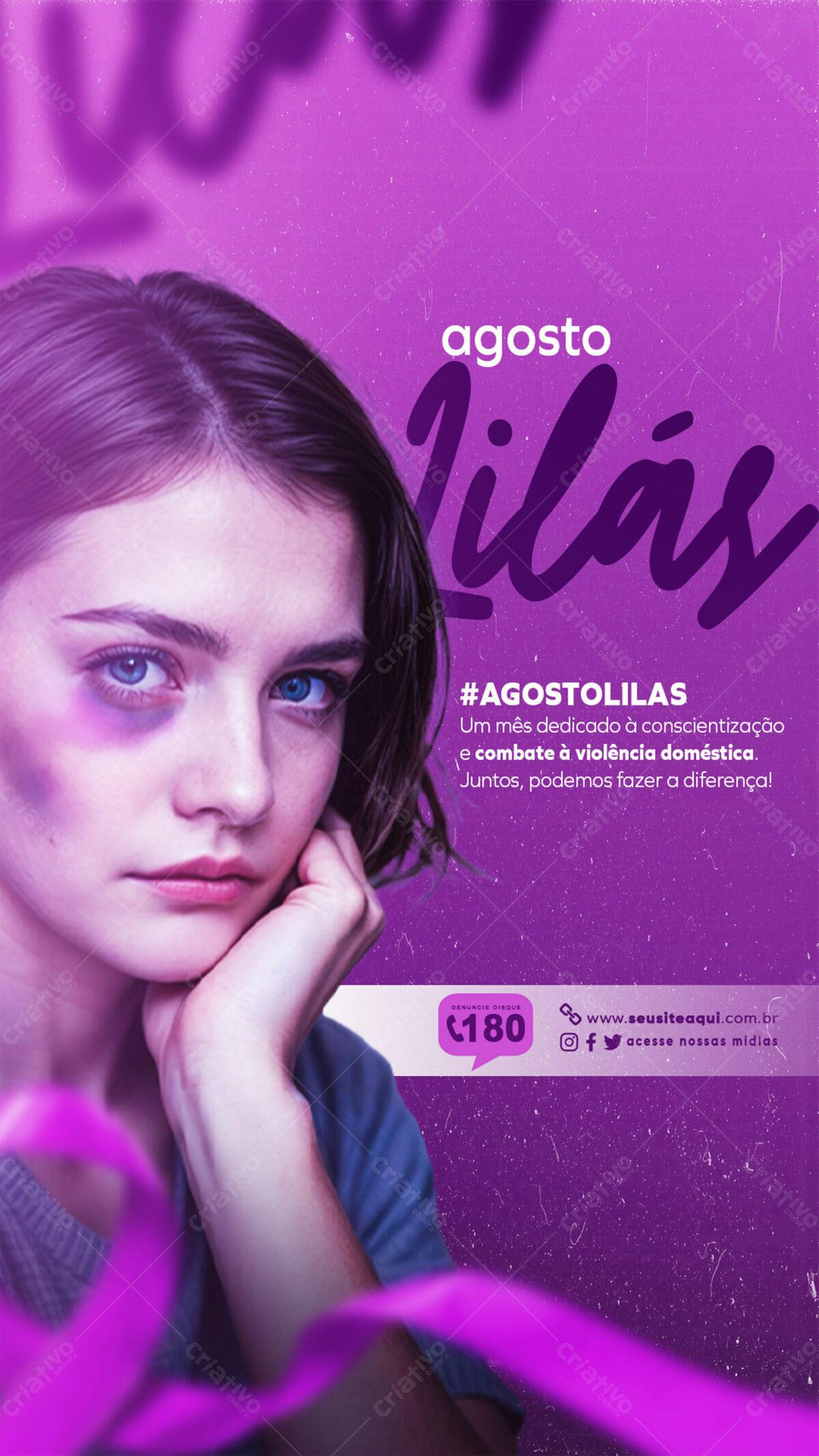 Flyer Agosto Lilás PSD Editável
