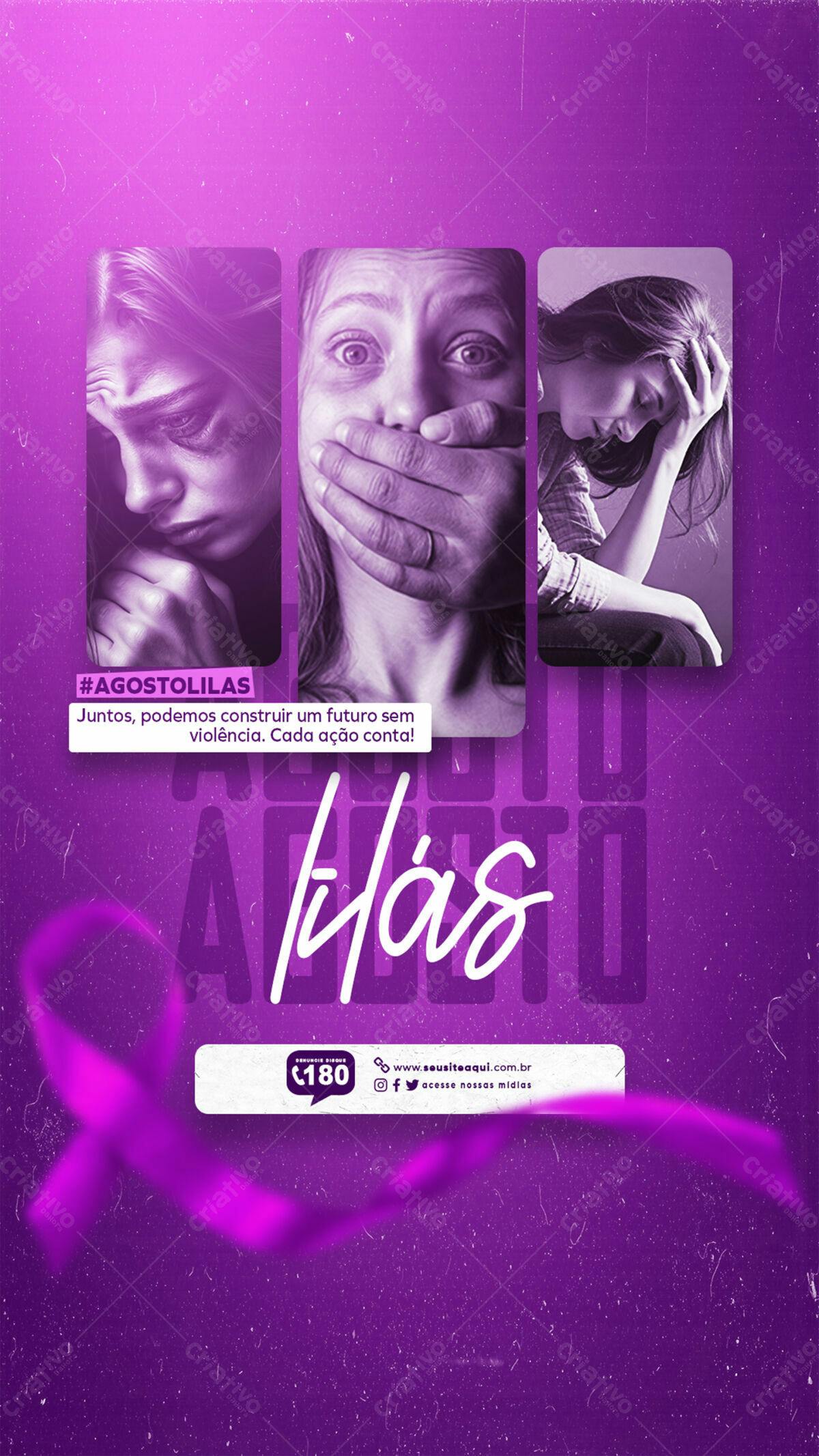 Flyer Agosto Lilás PSD Editável