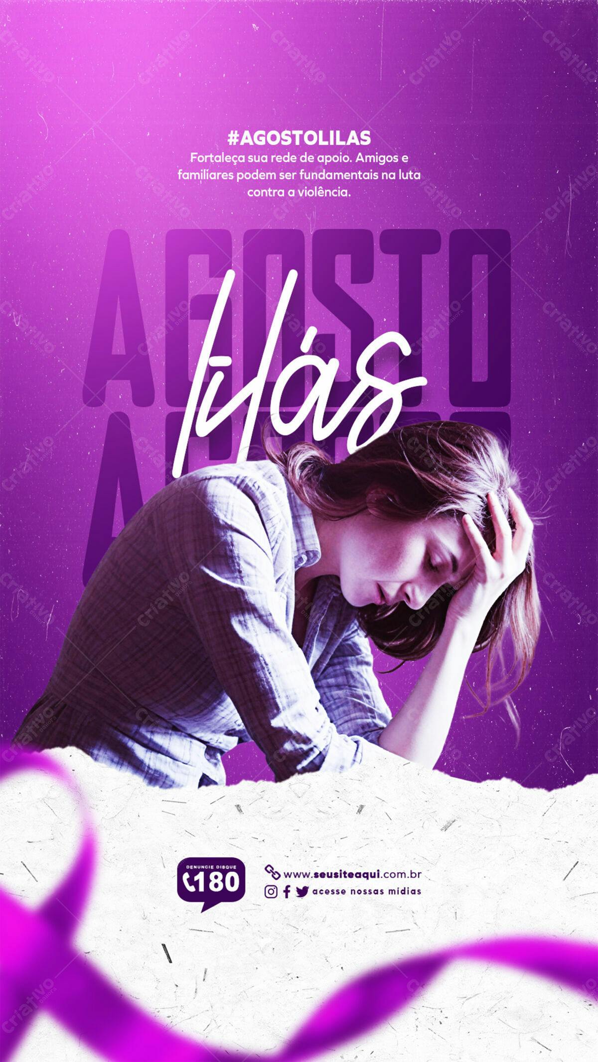 Flyer Agosto Lilás PSD Editável