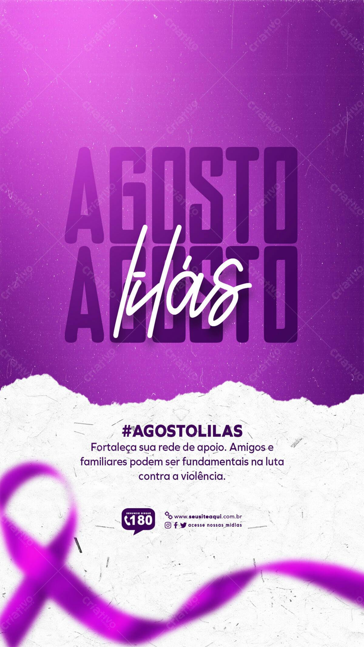Flyer Agosto Lilás PSD Editável