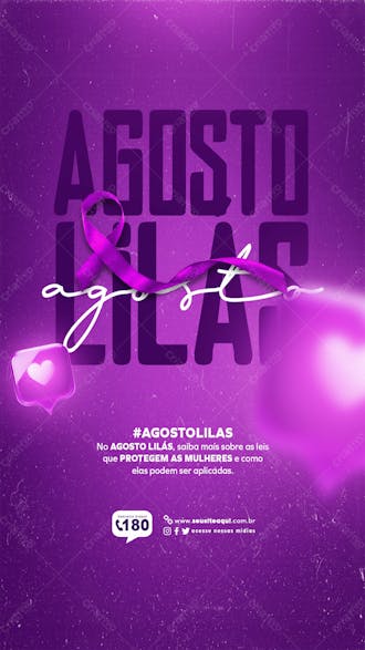 Agosto lilás campanha de combate a violência contra a mulher stories