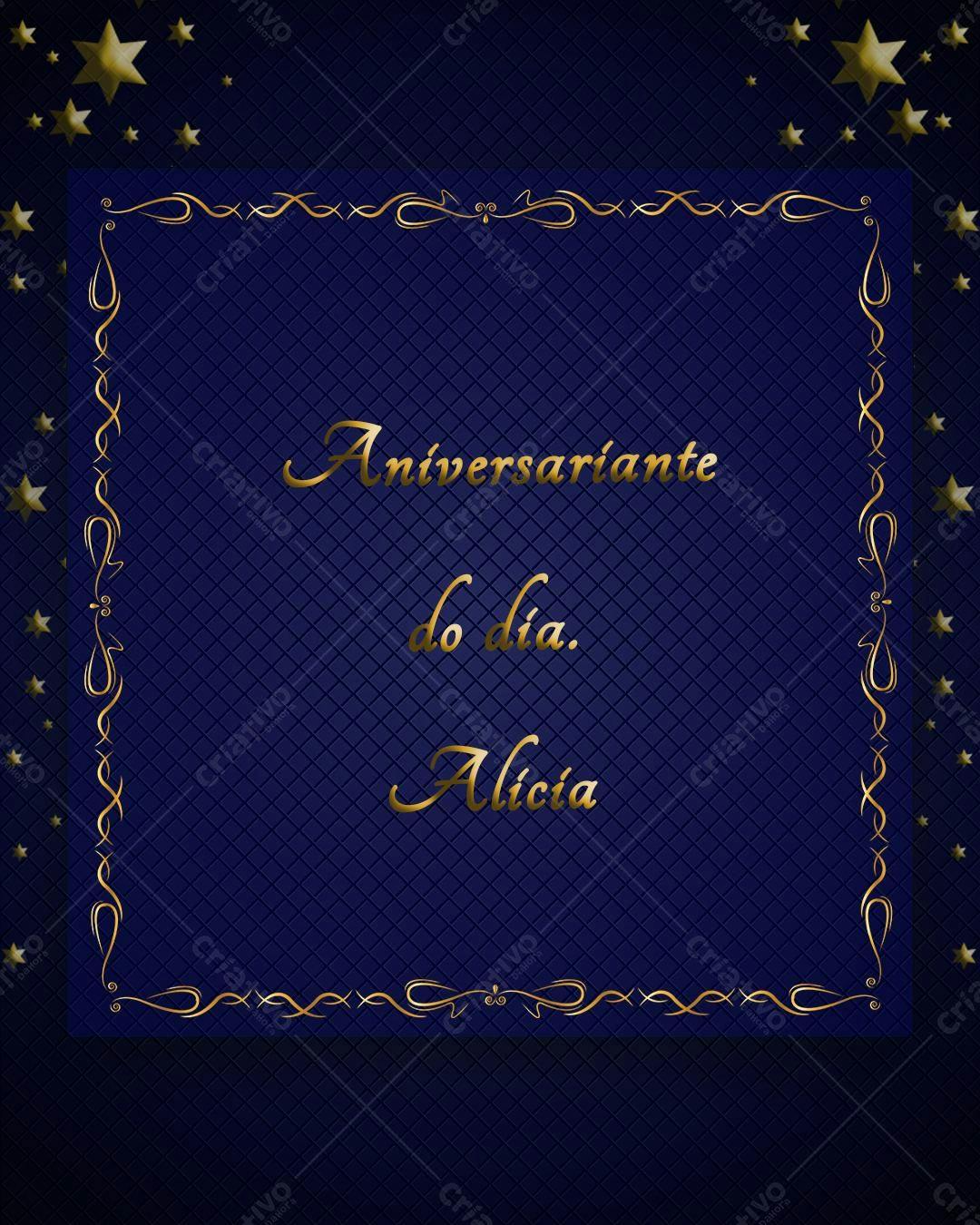 Convite de Aniversário Azul e Dourado PSD Editável