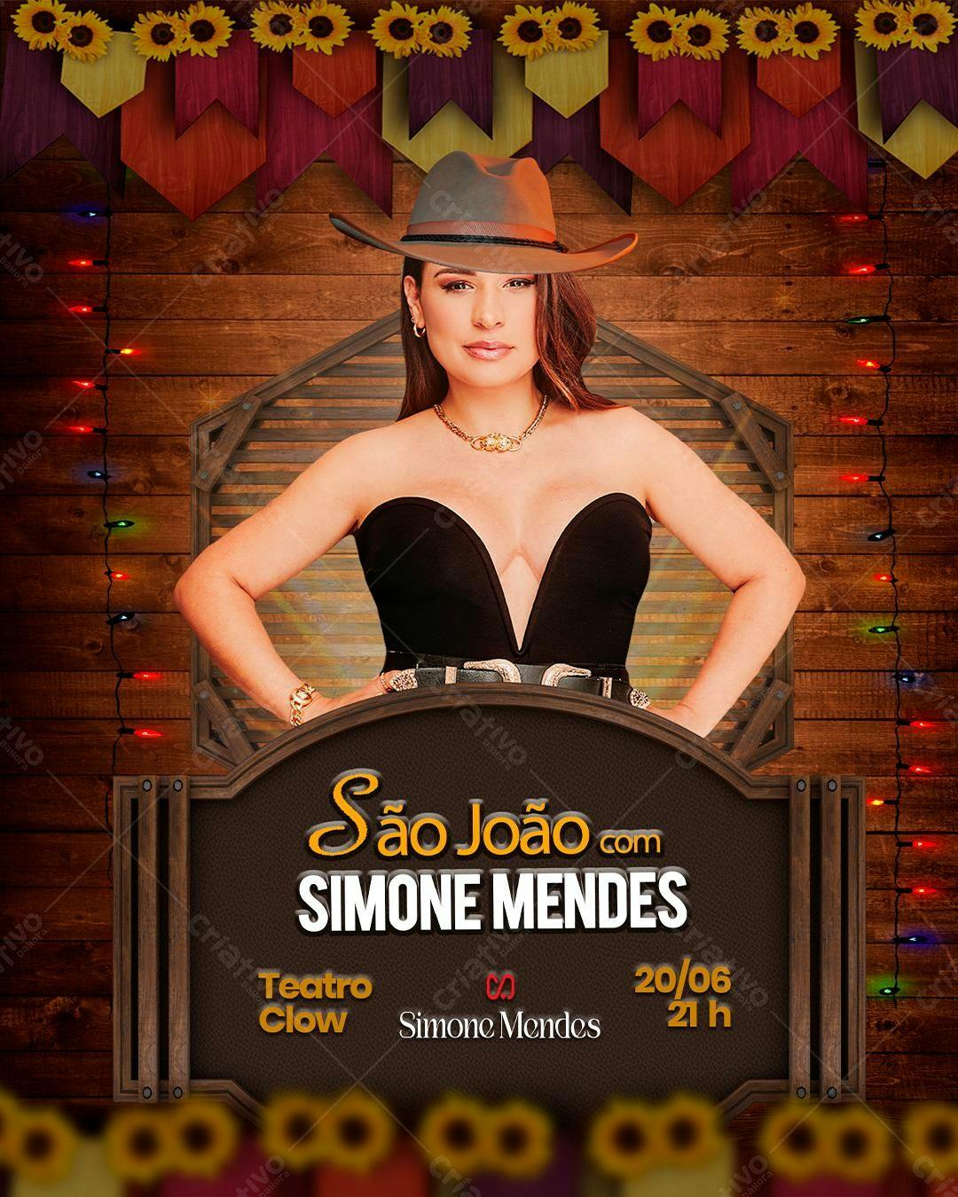 Flyer para Festa Junina com Simone Mendes PSD Editável