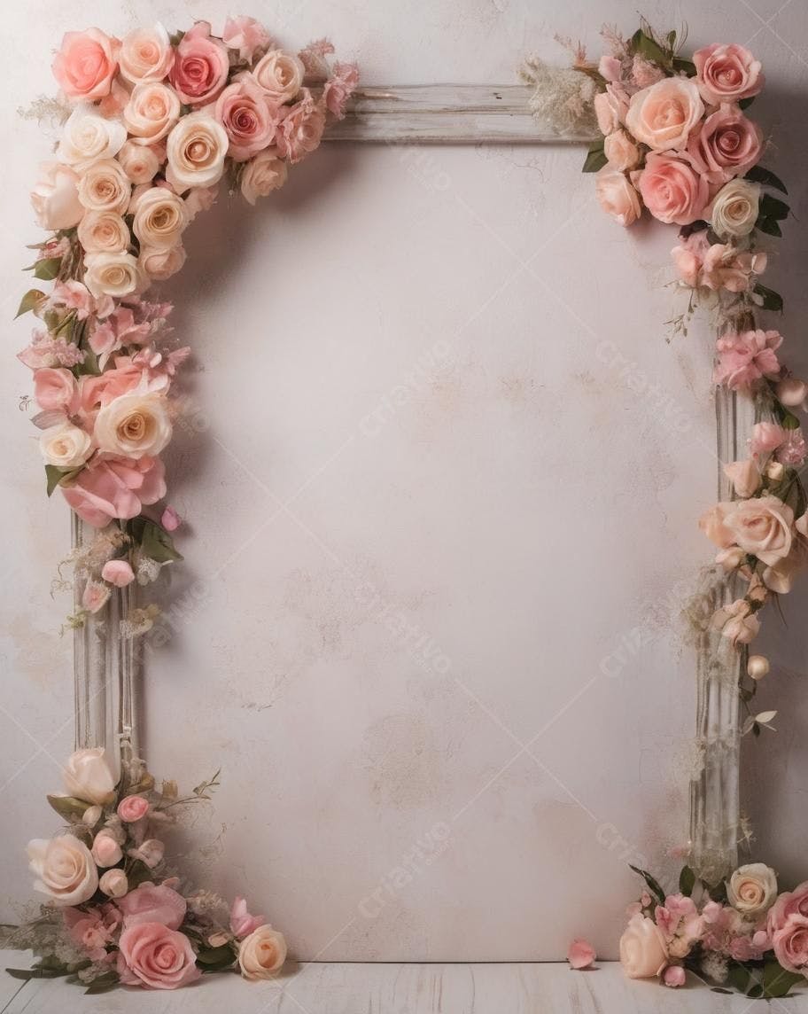 Moldura floral romântica com rosas pastel