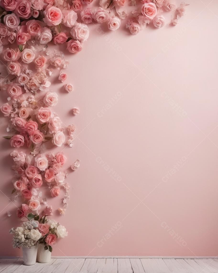Rosas Pink em Parede Rosa Claro