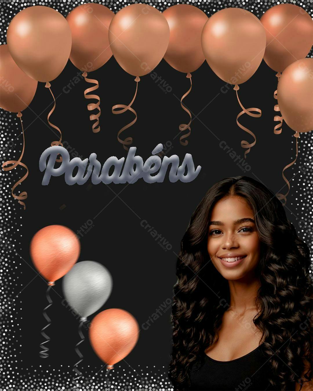 Banner Aniversário com Balões Rosa e Dourado PSD Editável