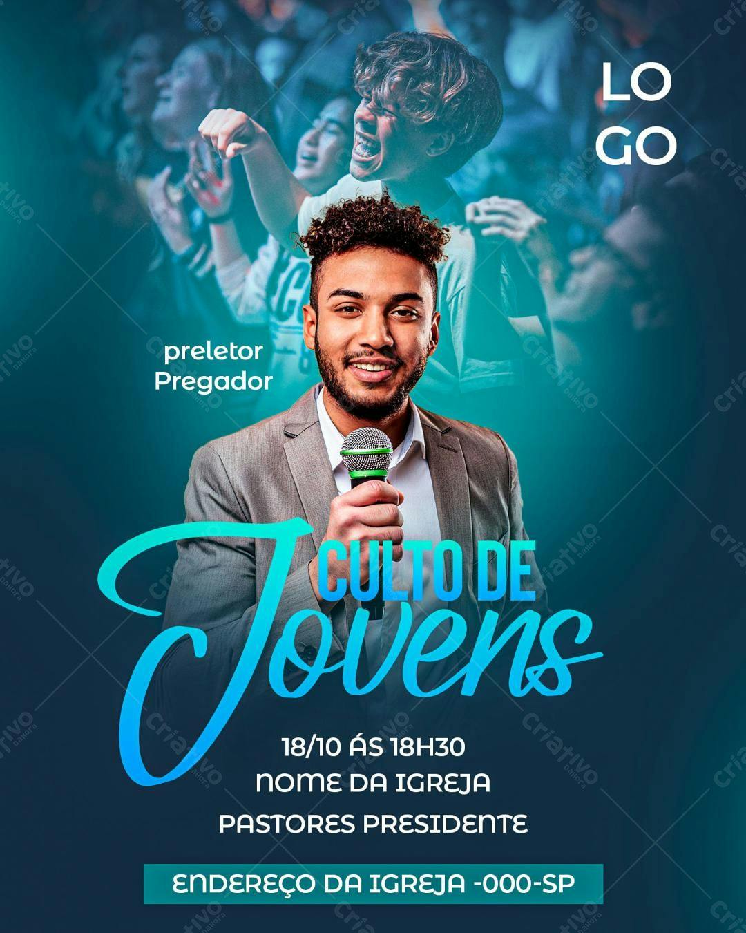 Flyer para Culto de Jovens PSD Editável