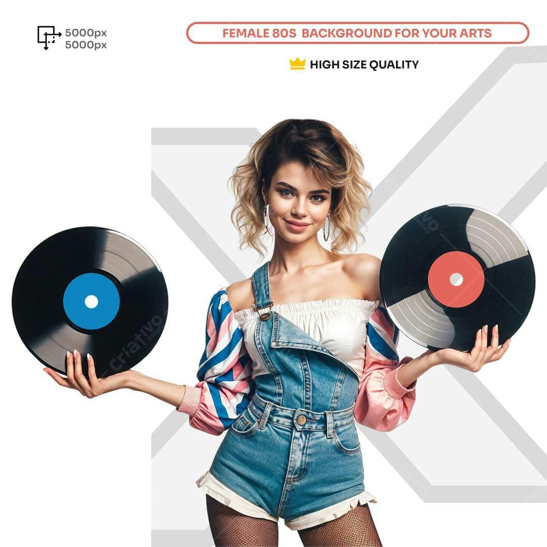 Background anos 80 com mulher PSD Editável