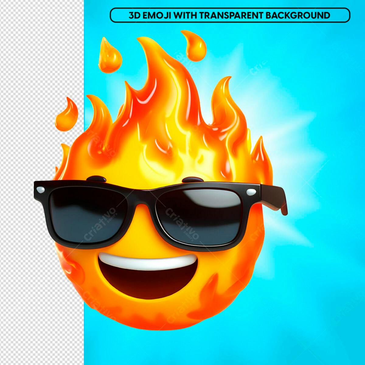 Emoji Verão com Fogo PSD Editável