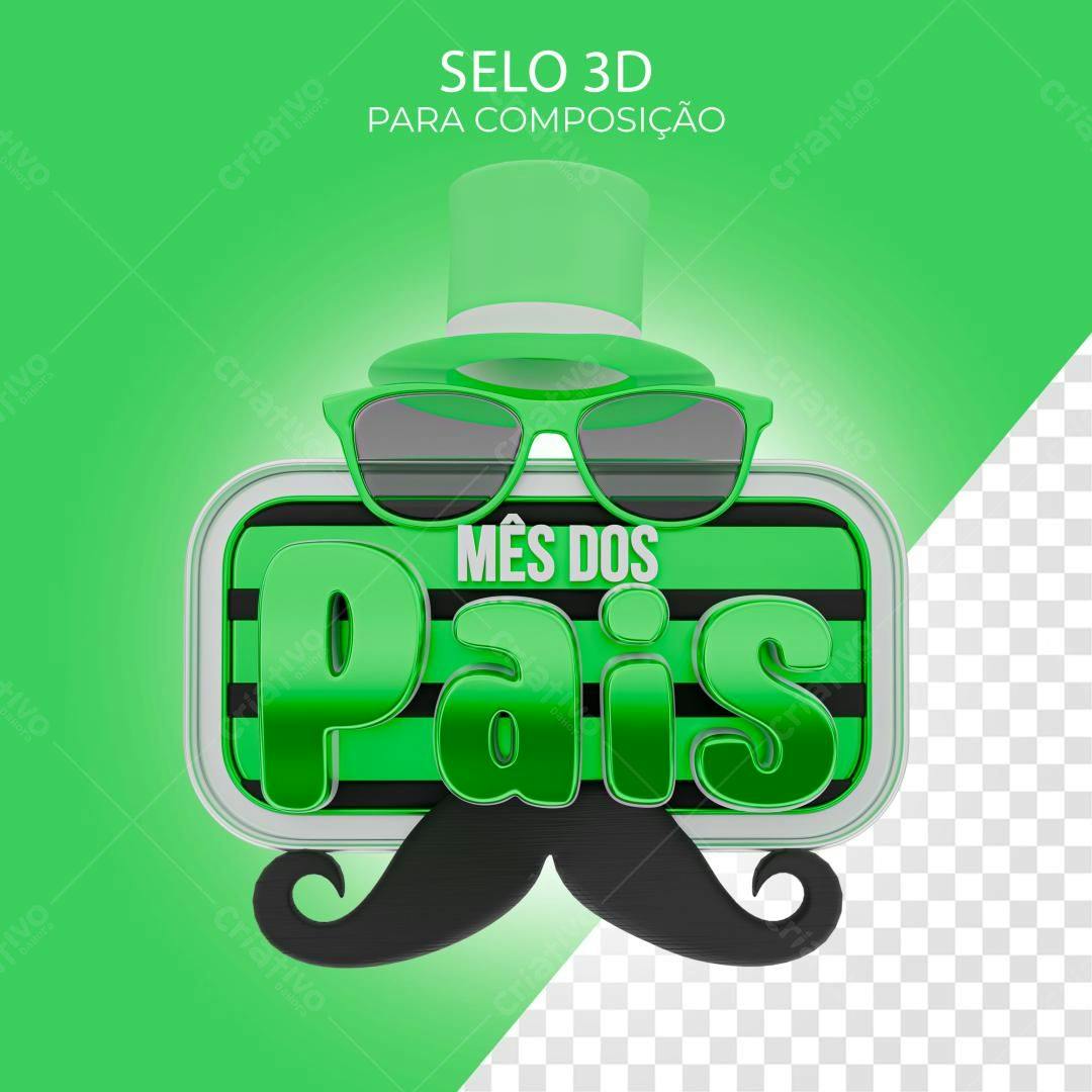 Selo 3D Dia dos Pais verde e preto brilhante