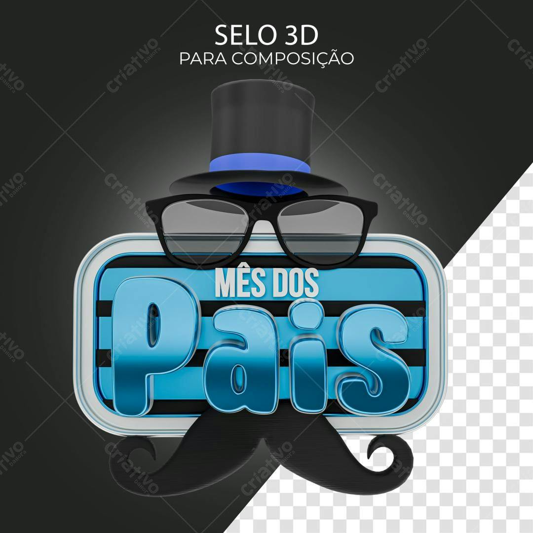 Selo 3D Dia dos Pais azul e preto