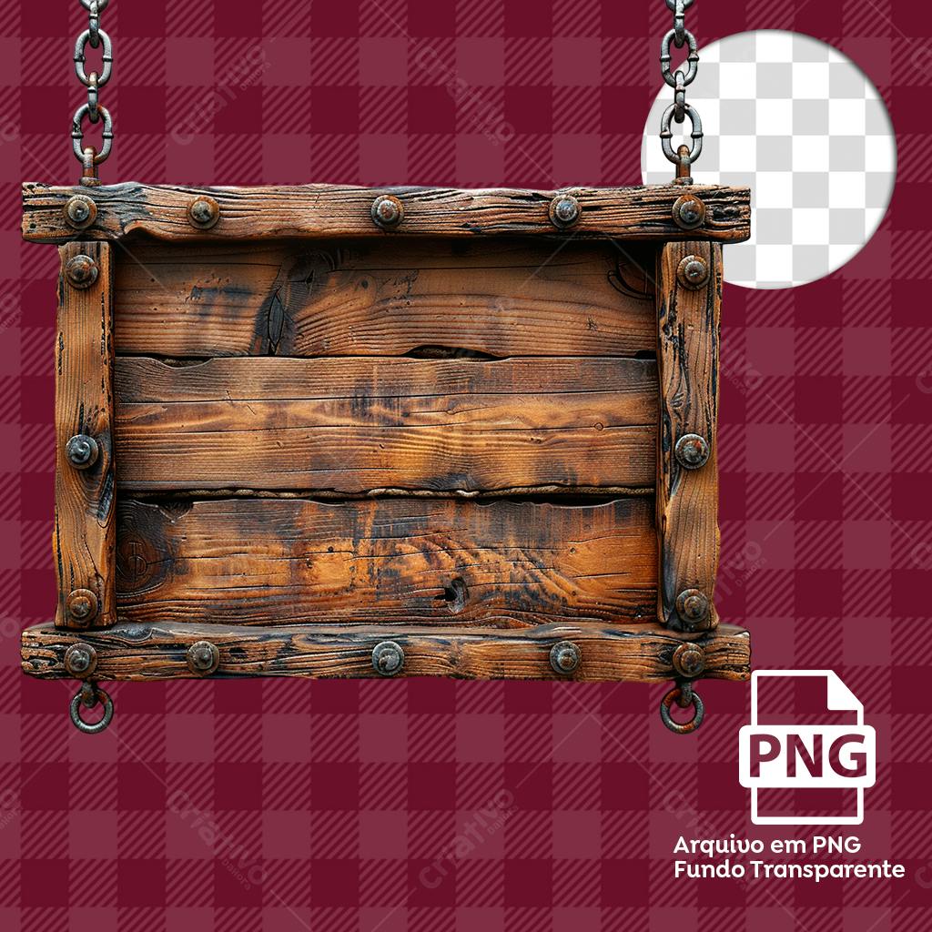 Placa de madeira rústica PNG com fundo transparente