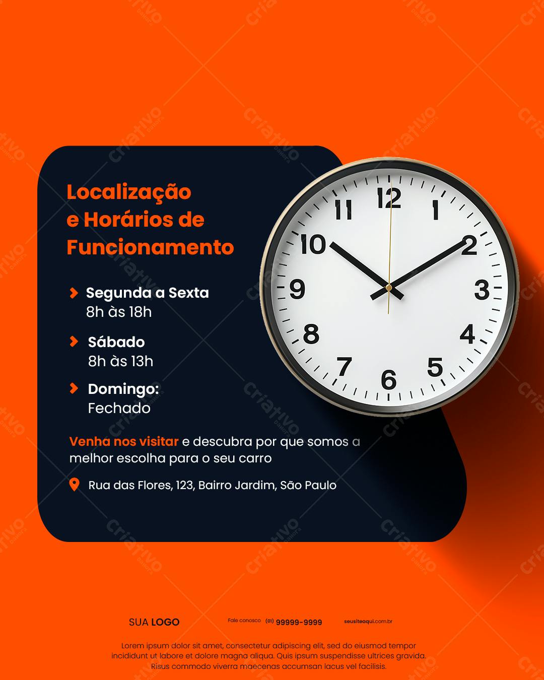 Post para Redes Sociais com Horários de Funcionamento PSD Editável