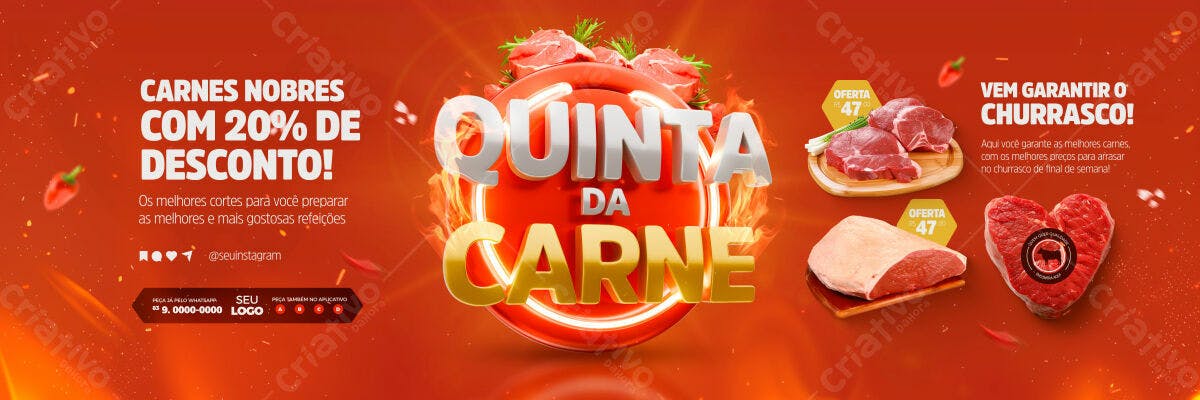 Banner Quinta da Carne com 20% de Desconto PSD Editável
