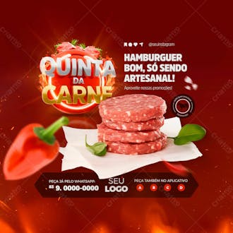 Carne de hamburguer artesanal social media feed