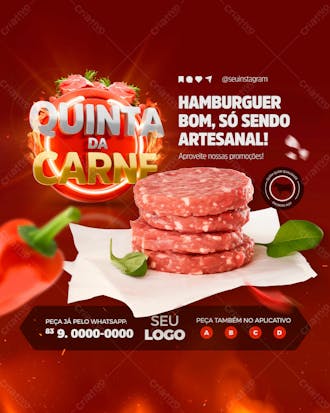 Carne de hamburguer artesanal social media feed vertical
