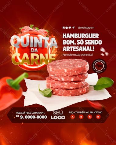 Carne de hamburguer artesanal social media feed vertical