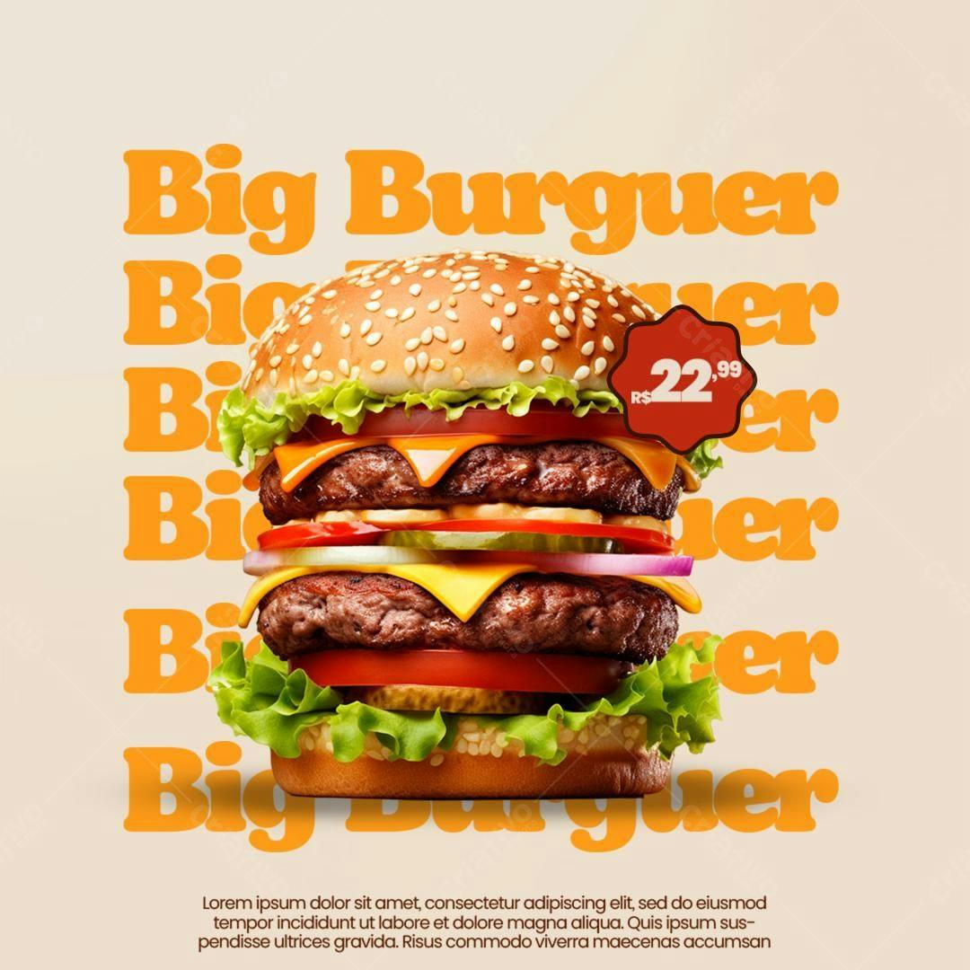 Flyer para Lançamento de Hambúrguer Duplo PSD Editável