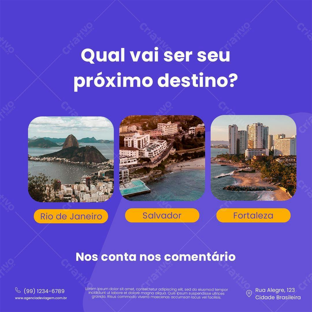 Post para Redes Sociais Destinos de Viagem PSD Editável