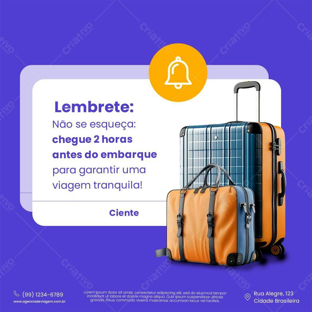 Post para Redes Sociais Lembrete Embarque PSD Editável