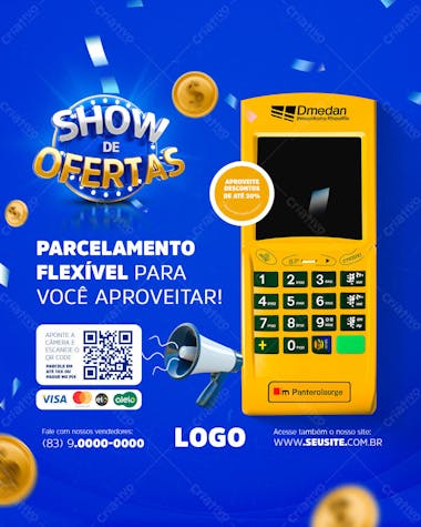 Parcelamento flexível no show de ofertas social media feed vertical