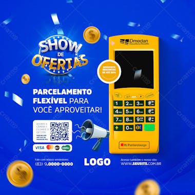 Parcelamento flexível no show de ofertas social media feed