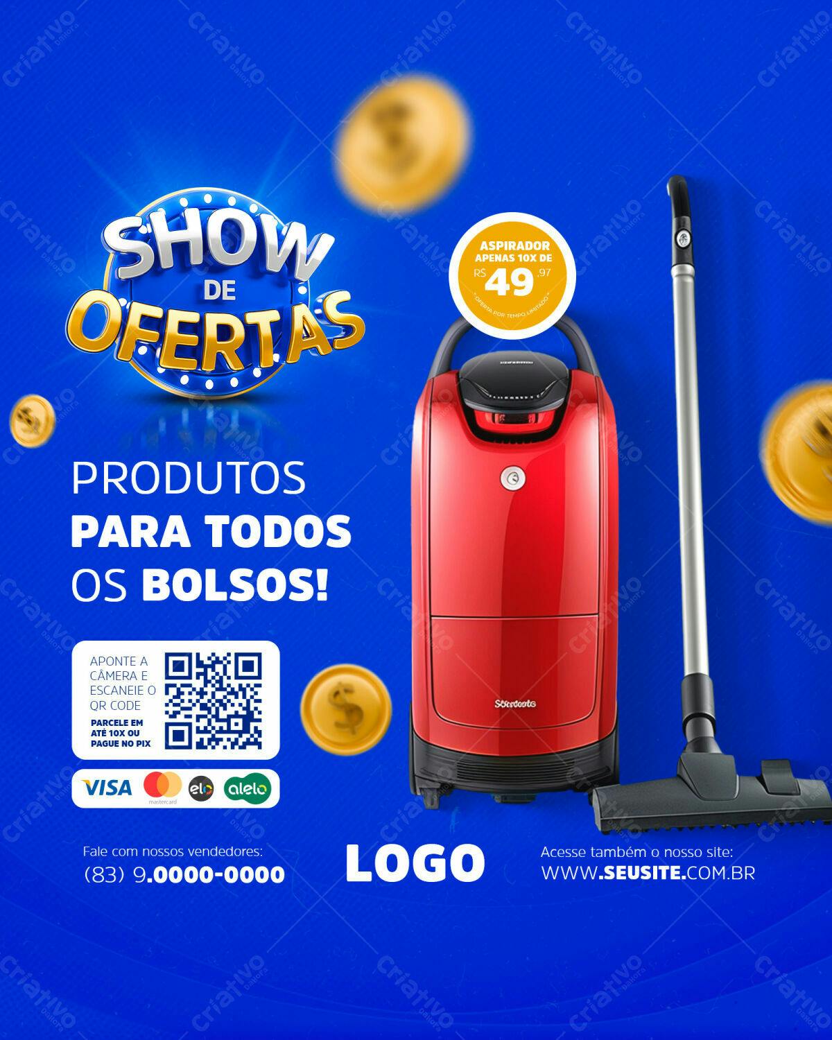 Flyer Show de Ofertas com Aspirador Vermelho PSD Editável