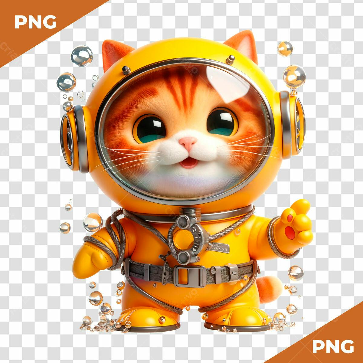 Gatinho Fofo em Macacão Amarelo PSD Editável