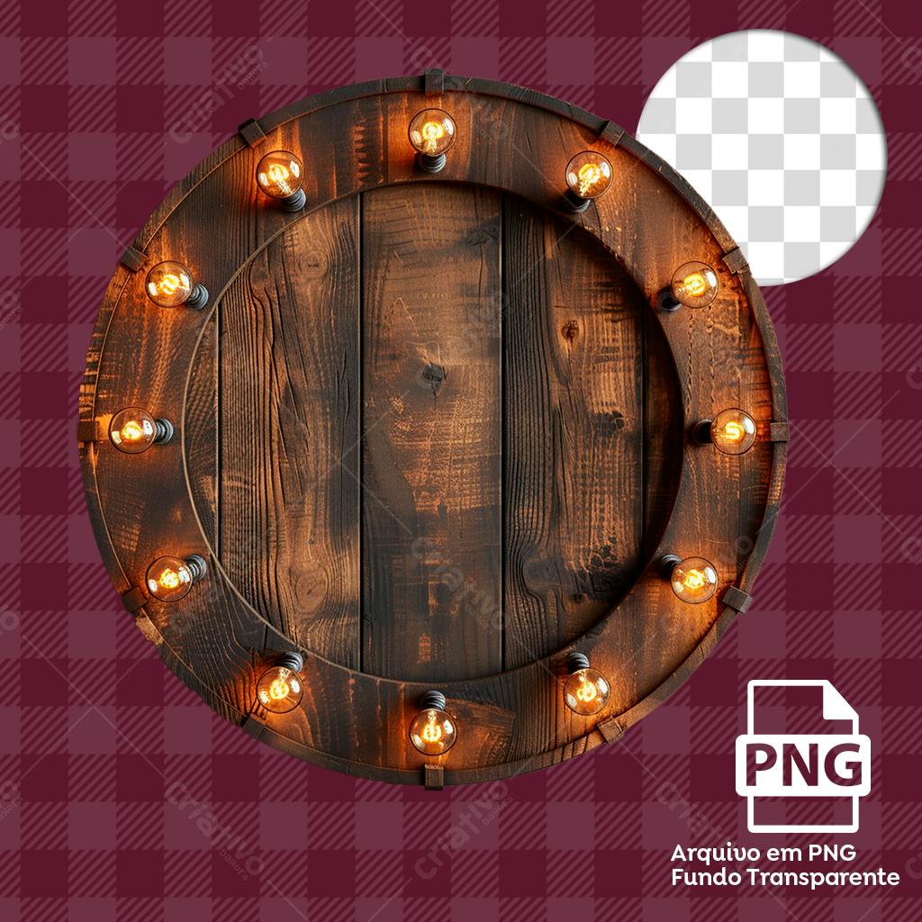 Moldura de Madeira com Lâmpadas PNG com fundo transparente