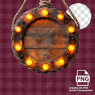 Placa de madeira com luzes e corda png