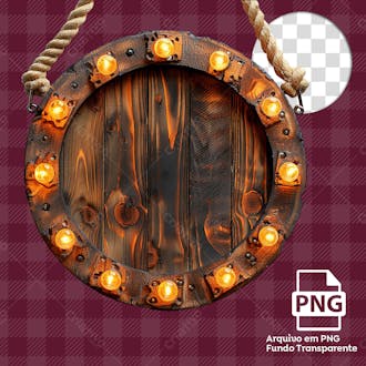 Placa de madeira com luzes e cordas png