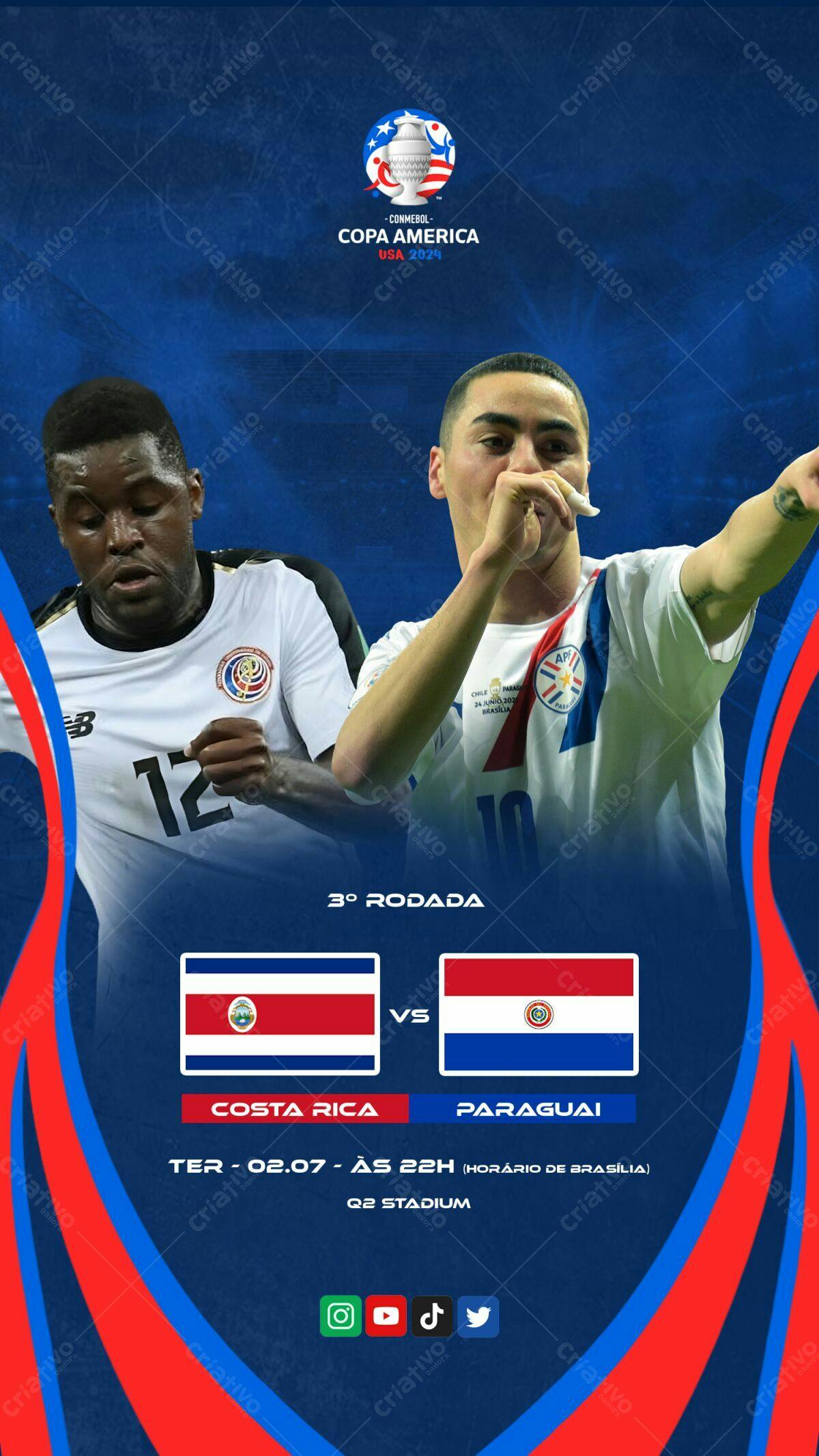 Flyer Copa América Costa Rica x Paraguai PSD Editável