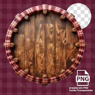 Circulo de madeira com tecido xadrez vermelho png
