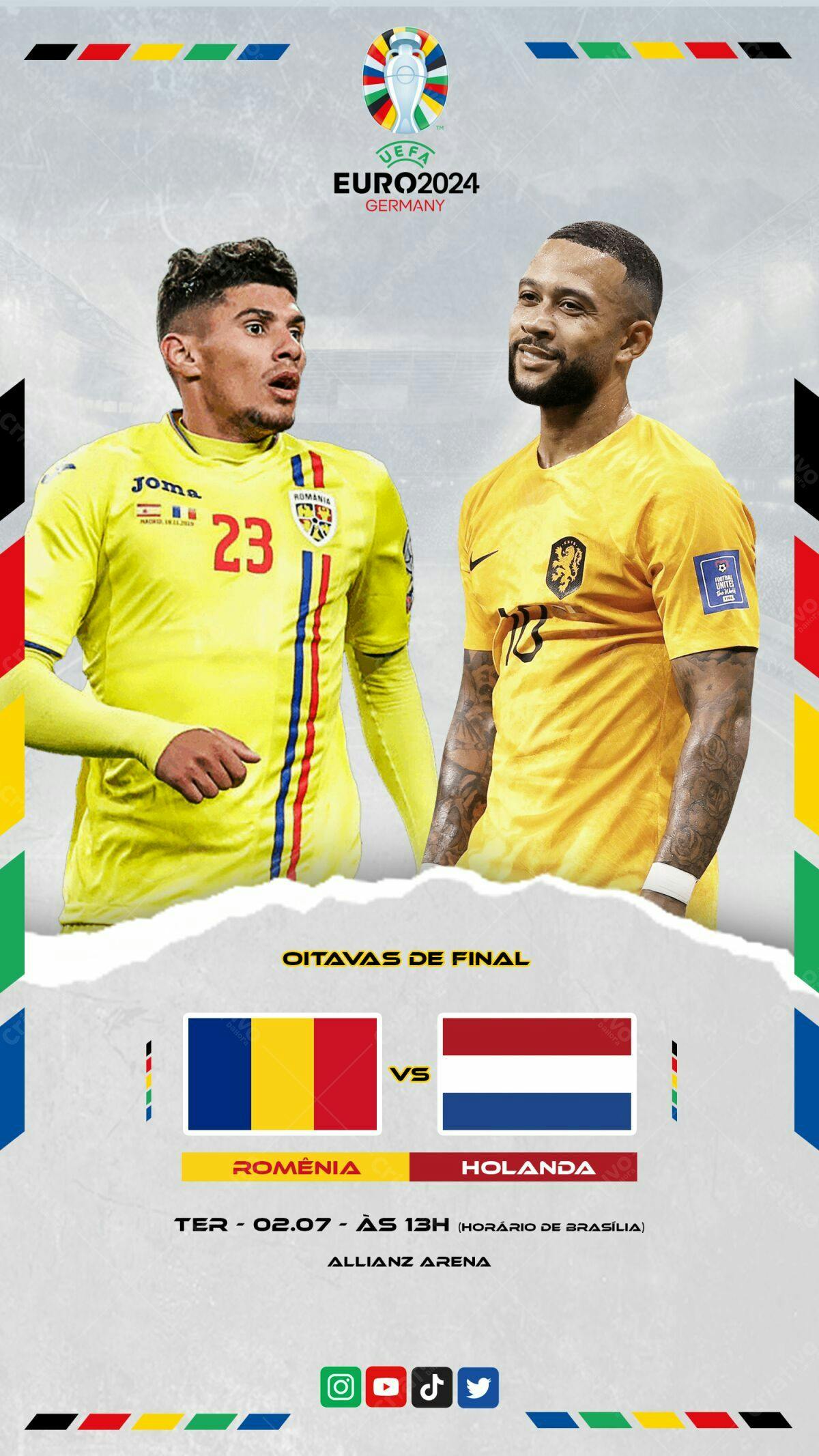 Flyer Eurocopa Romênia x Holanda PSD Editável