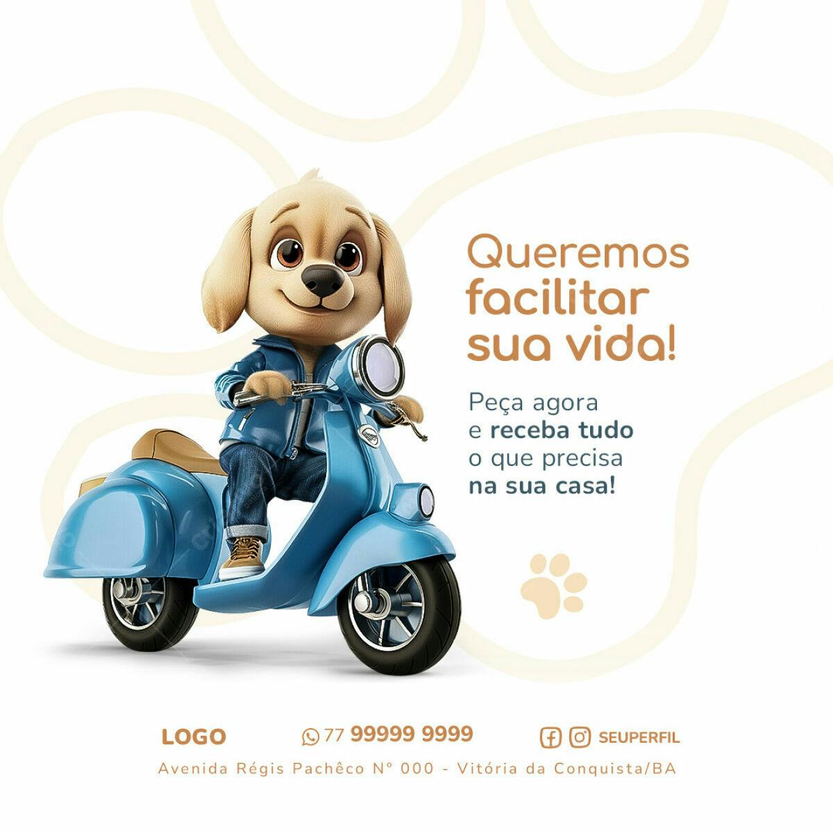 Postagem para Redes Sociais com Cachorro em Scooter PSD Editável