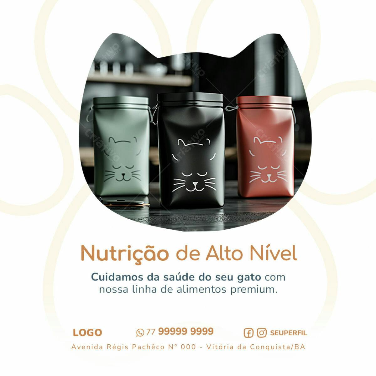 Post para Redes Sociais Ração Gato PSD Editável