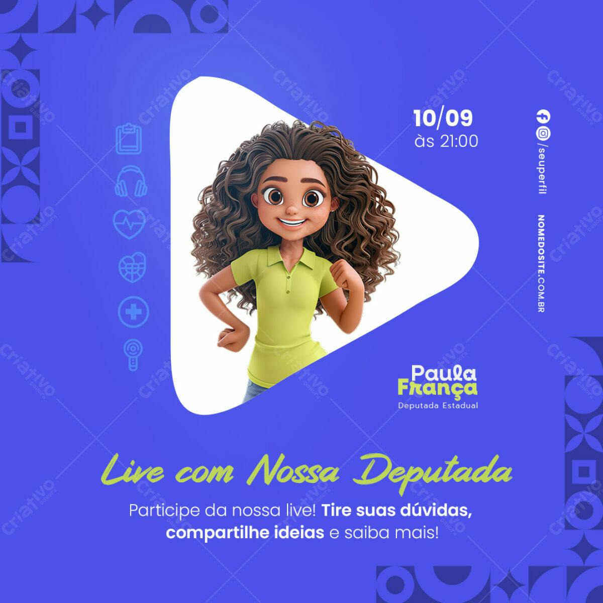Flyer para Live com Deputada PSD Editável