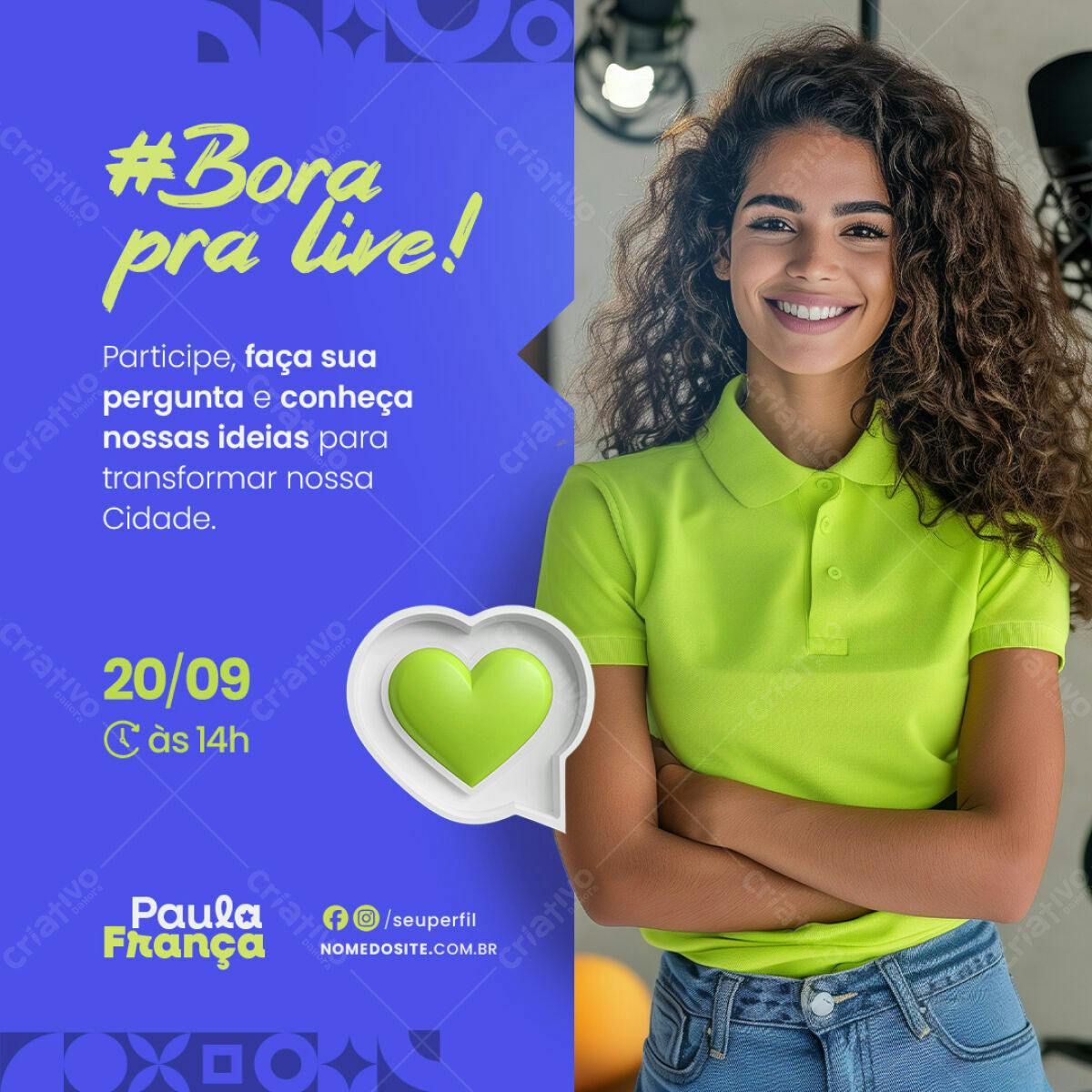 Flyer para Live com Paula França PSD Editável