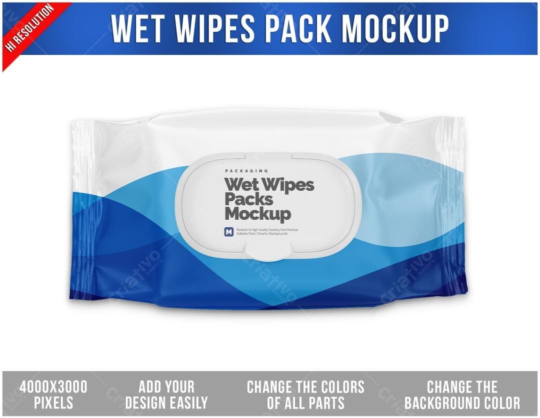 Mockup Embalagem de Lenços Umedecidos: Azul e Branco