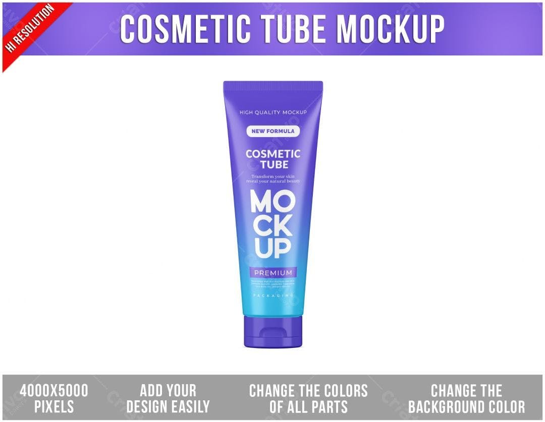 Mockup Realista de Tubo de Creme Cosmético em Tons Lilás