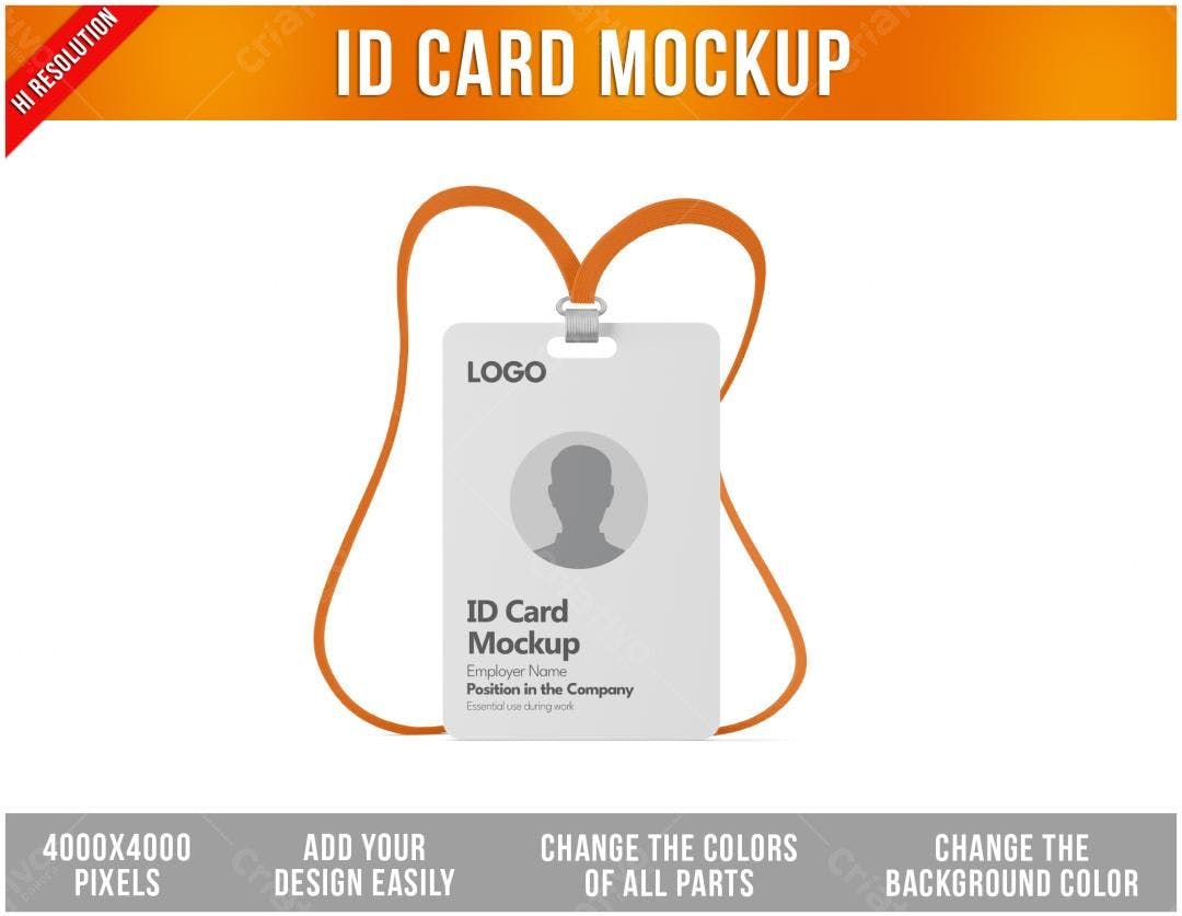 Mockup de Cartão de Identificação com Cordão Laranja